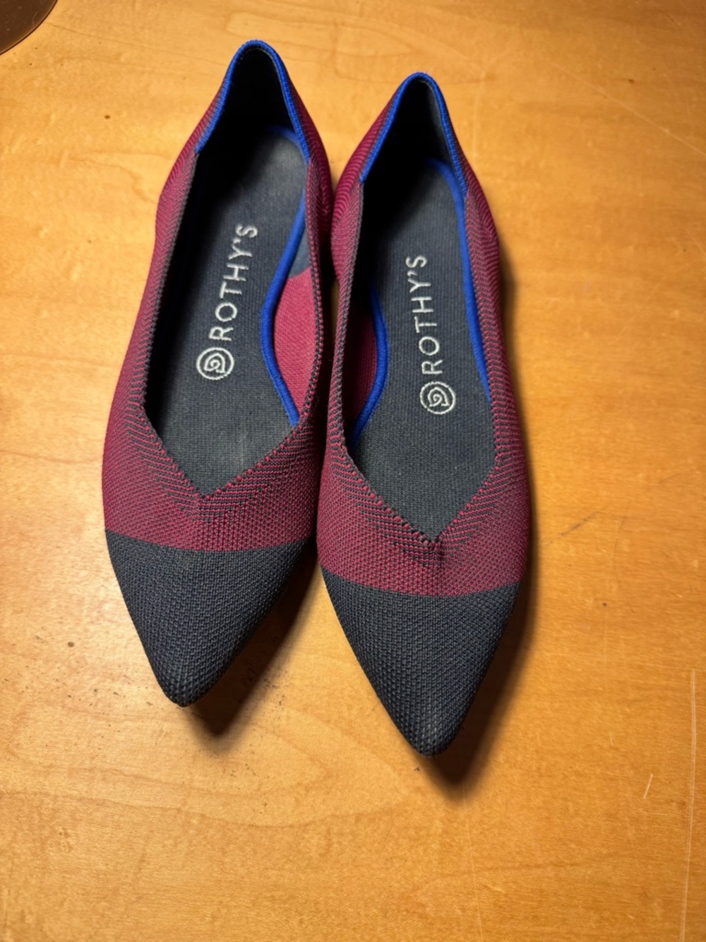 Rothy's Pointed Knit Flats in Burgundy and Black